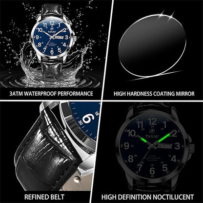 Watches for Men Leather Large Arabic Numerals Mens Watches Waterproof Band with Date Quartz Men's Wrist Watch