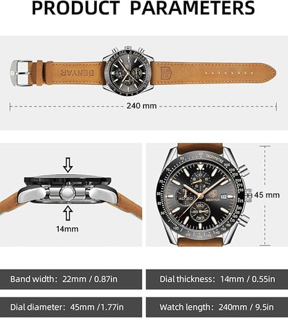 BY BENYAR Watch for Men Analog Quartz Chronograph Waterproof Luminous Designer Mens Wrist Watches Business Work Sport Casual Dress Watch with Silicone Strap Elegant Gifts for Men
