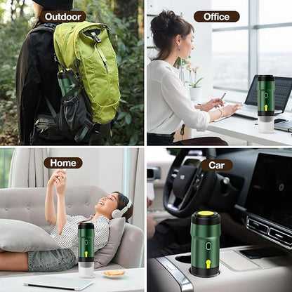 LumoShine Portable Electric Espresso Machine,Travel Coffee Maker for Camping,Car Coffee Maker Self-Heating with USB-DC, Compatible with Ground Coffee & Capsule for Hiking,Office,RV - Green