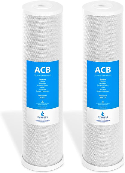 Express Water - 2 Pack Activated Carbon Block Replacement Filter - ACB Large Capacity for Whole House Filtration - 5 Micron - 4.5" x 20" Inch