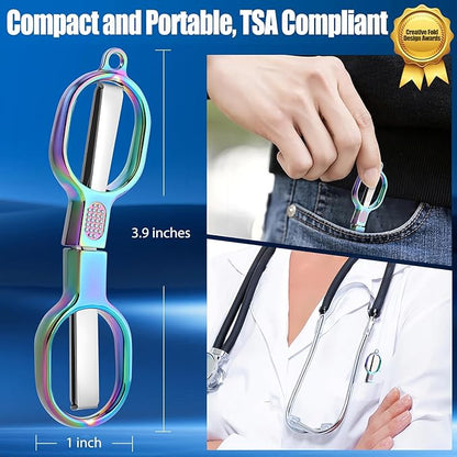 Mini Travel Folding Scissors, 2 PCS TSA-Compliant Portable Badge Scissors, Safety Stainless Steel Small Foldable Pocket Scissor for Nurse Accessories, Outdoor, Sewing, Craft, Fishing, School, Office