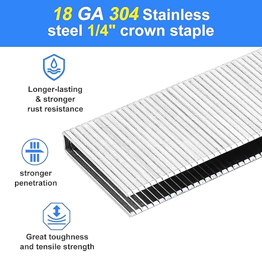 18 Gauge 1/4" Narrow Crown 304 Stainless Steel Staples 1 Inch 960 Counts for 18 GA Pneumatic or Electric Stapler or Staple Gun