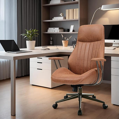 Ergonomic Executive Office Chair with Lumbar Support, Adjustable Height Home Office Desk Chair with Armrests, High Back Padded Headrest Office Chair, Rolling Swivel Computer Gaming Chair, Brown