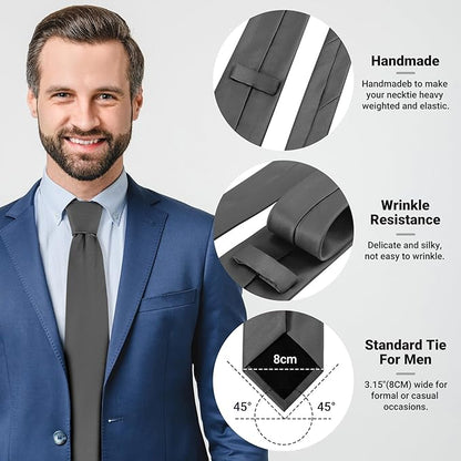 Black Ties For Men Solid Pure Color Formal Neckties 3.15" (8CM) Men's Tie for Business and Wedding with Gift Box