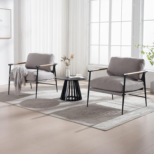 LukeAlon Mid Century Chenille Accent Chairs Set of 2, Ultra Soft Living Room Chairs with Metal Legs Modern Armchairs Upholstered Lounge Leisure Chairs for Bedroom Reception Area, Grey