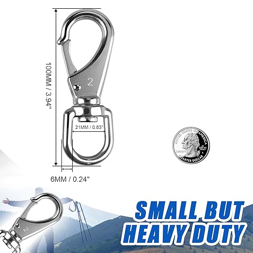 KINLINK 304 Stainless Steel Swivel Snap Hooks, 4 Pack 4 Inch Flag Pole Clips, Heavy Duty Large Spring Snap Hooks for Boat Anchor Ropes and Cables