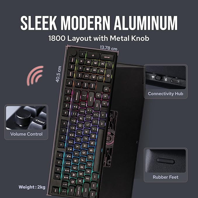 EPOMAKER Galaxy100 QMK/VIA Wireless Gaming Keyboard, Aluminum Shell, Bluetooth/2.4Ghz/USB-C, Pre-Lubed Hot-Swappable Linear Switches, NKRO, RGB Backlit (Black, Wisteria Linear Switch)