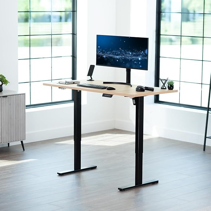 VIVO Electric 60 x 30 in Standing Desk, Memory Height Adjustment, 1B Series, Light Wood Top Black Frame, DESK-KIT-1B6C-30