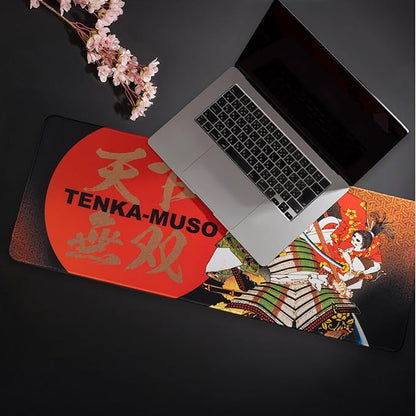 BELLEMOND Japanese Art Desk Mat | Large 31.5x11.8in Desk Pad | Mouse Pad for Keyboard & Mouse | Non-Slip Base, Water-Repellent, Smooth Precision | Tenka Muso - The Unrivaled Warrior