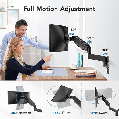 HUANUO 49 inch Ultrawide Monitor Wall Mount, Heavy Duty Screen Arm with Premium Aluminum, Supports up to 44 lbs, Wall Mount Monitor Arm for Height Adjustment, Tilt, Swivel, Rotate