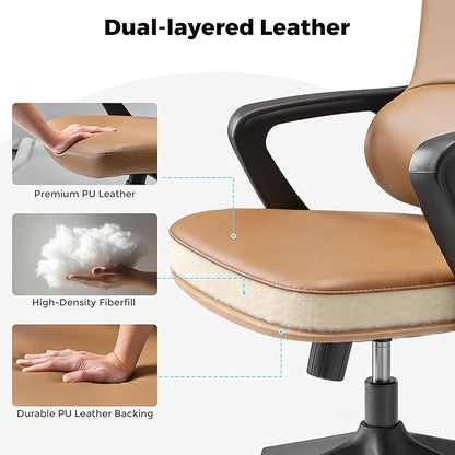 EUREKA ERGONOMIC Leather Desk Chair, High Back Office Chair, Microfiber PU Leather Office Chair with Wheels, Executive Office Chair Comfy for Home & Office, Brown
