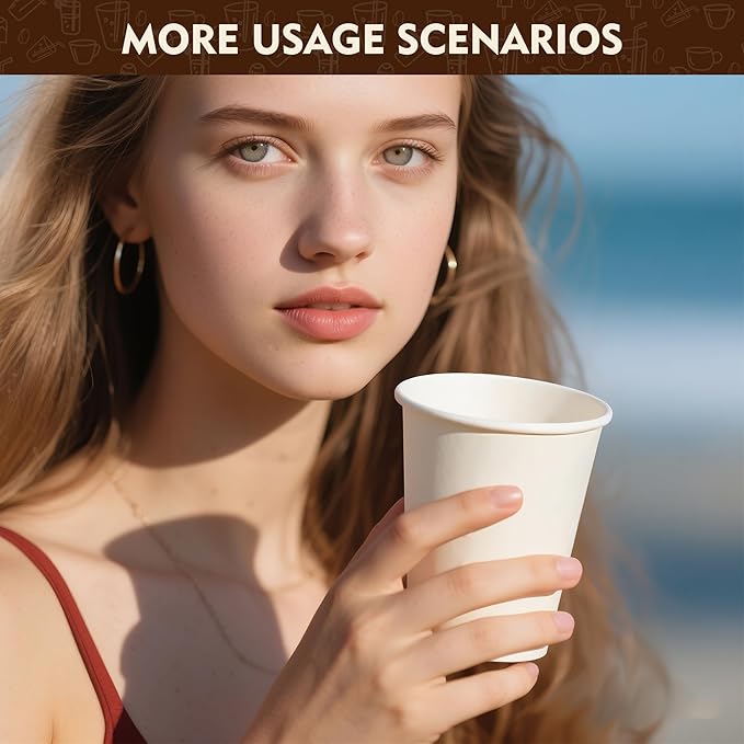 YEEHAW 8 oz 500 Pack Disposable Paper Coffee Cups, White Hot Drinking Cups for Hot Coffee, Hot Liquid, Ideal for Cafes, Bistros, Businesses and Family