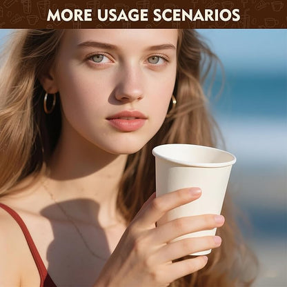 YEEHAW 8 oz 500 Pack Disposable Paper Coffee Cups, White Hot Drinking Cups for Hot Coffee, Hot Liquid, Ideal for Cafes, Bistros, Businesses and Family