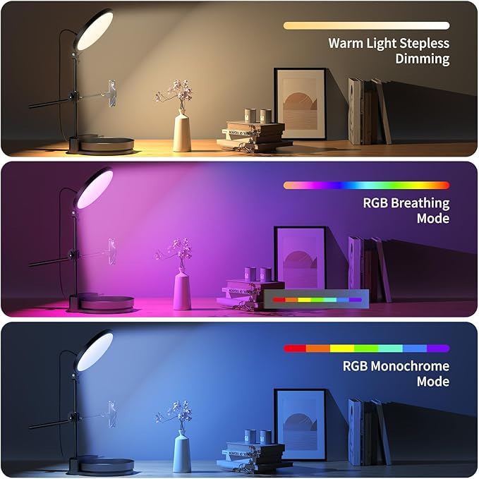 Selfie Light Kit for Desk and Laptop,55W Dimmable Full Screen Ring Light,with Rotating Storage Box,Pen Holder Stand,Phone Holder and Controller (White-RGB, 10.5)