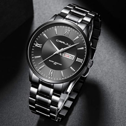 CRRJU Men's Fashion Luxury Stainless Steel Watches for Men Business Auto Date Chronograph Analog Quartz Wristwatches
