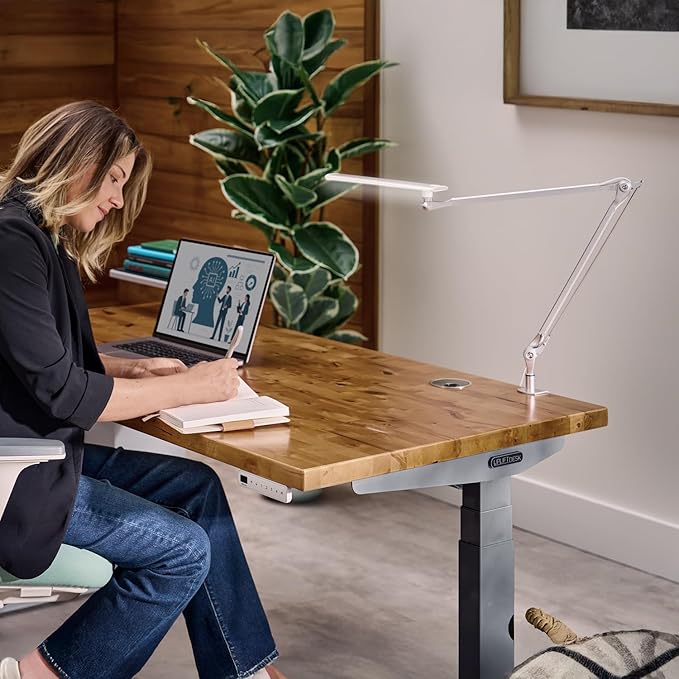 UPLIFTDESK E7 LED Desk Lamp - Adjustable 3 Color Modes, Dimmable Home Office Desk Light for Standing Desk, Dual Monitors, Aluminum Task Lamp (Black Base)