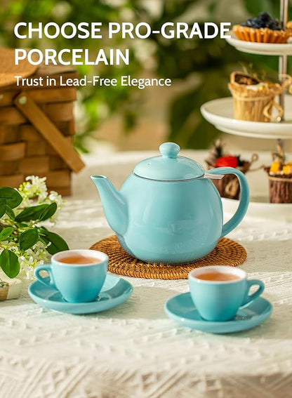 Sweese Teapot, Porcelain Tea Pot with Stainless Steel Infuser, Blooming & Loose Leaf Teapot - 27ounce, Turquoise