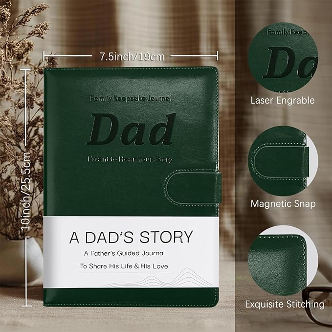 Artmag Dad's Life Story Journal with 250+ Prompt Questions, Family Keepsake Book Leather Cover for Dad to Share His Memories for Birthday Father's Day Christmas (Dark Green)