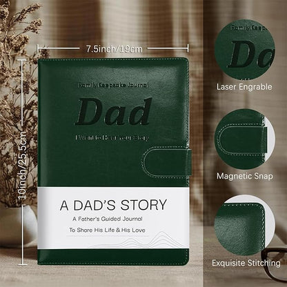 Artmag Dad's Life Story Journal with 250+ Prompt Questions, Family Keepsake Book Leather Cover for Dad to Share His Memories for Birthday Father's Day Christmas (Dark Green)