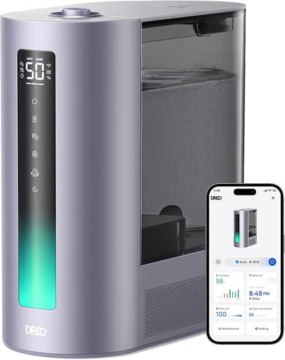 Dreo 6L Humidifiers for Bedroom, Smart Warm & Cool Mist for Large Room, 60Hr Quiet Runtime for Baby, Plant, Humidity Sensor, Indicator Light, 12H Timer, Google/Alexa, Purple
