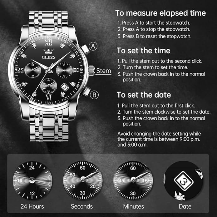 OLEVS Men's Luxury Watch Waterproof Luminous Easy Read Chronograph Watches Full Gold/White Dail/Black Face with Calendar Wristwatch