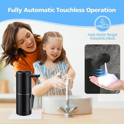Automatic Foaming Soap Dispenser Touchless, 15.55 oz/460mL USB C Rechargeable Hand Sanitizer Dispenser with Auto Clean, 5 Adjust Volume,°C&℉ display, Waterproof Pump for Bathroom Kitchen (Black)