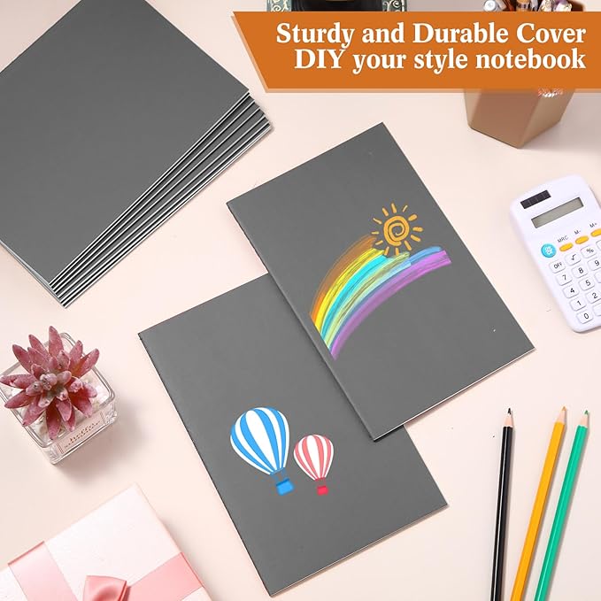 Mimorou 100 Pcs Kraft Notebook Journals 5.5 Inch x 8.3 Inch A5 Softcover Notebooks Bulk for Writing Sketch Office Notepad with 60 Pages 30 Sheets (Multicolor,Lined)(Grey,Lined)
