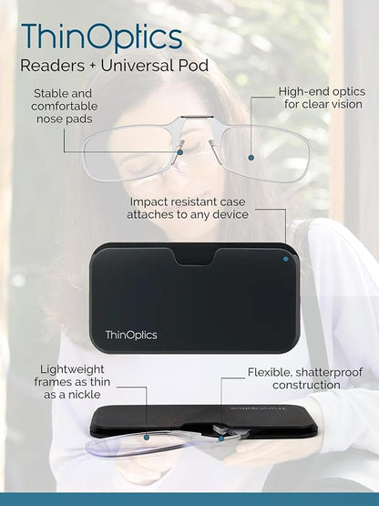ThinOptics Keychain Case and Readers Rectangular Reading Glasses