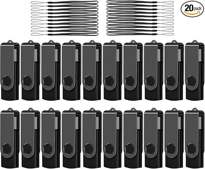 AreTop 4GB 20 Pack USB Flash Drive, Bulk USB 2.0 Thumb Drive Swivel Memory Stick Jump Drive Pen Drive for Storage and Backup (20 Pack 4GB, Black)