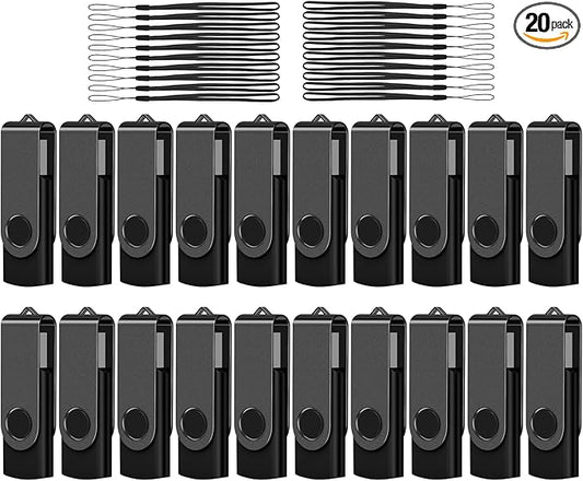 AreTop 16GB 20 Pack USB Flash Drive, Bulk USB 2.0 Thumb Drive Swivel Memory Stick Jump Drives Pen Drives for Storage and Backup (20 Pack 16GB, Black)