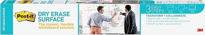 Post-it Dry Erase Whiteboard Film Surface for Walls, Doors, Tables, Chalkboards, Whiteboards, and More, Removable, Stain-Proof, Easy Installation, 3 ft x 2 ft Roll (DEF3x2)