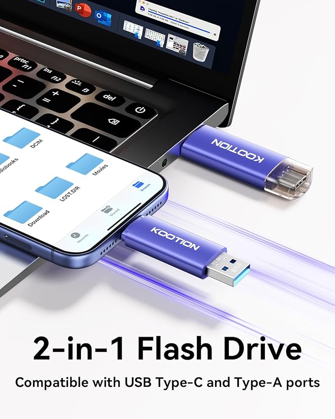 512GB USB C Flash Drive, KOOTION 2-in-1 Type-C Flash Drive USB-A & USB-C 3.0 Dual Drive OTG, Thumb Drive Memory Stick for Android Smartphone/Tablet/PC
