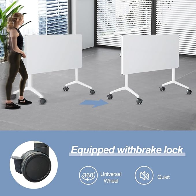 Conference Table, Foldable Conference Room Tables with Silent Wheels, Folding Modular Seminar Meeting Tables, Modern Rectangle Training Table for Office, Boardroom (4, White, 55.1)
