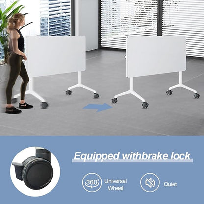 Conference Table, Foldable Conference Room Tables with Silent Wheels, Folding Modular Seminar Meeting Tables, Modern Rectangle Training Table for Office, Boardroom (4, White, 55.1)