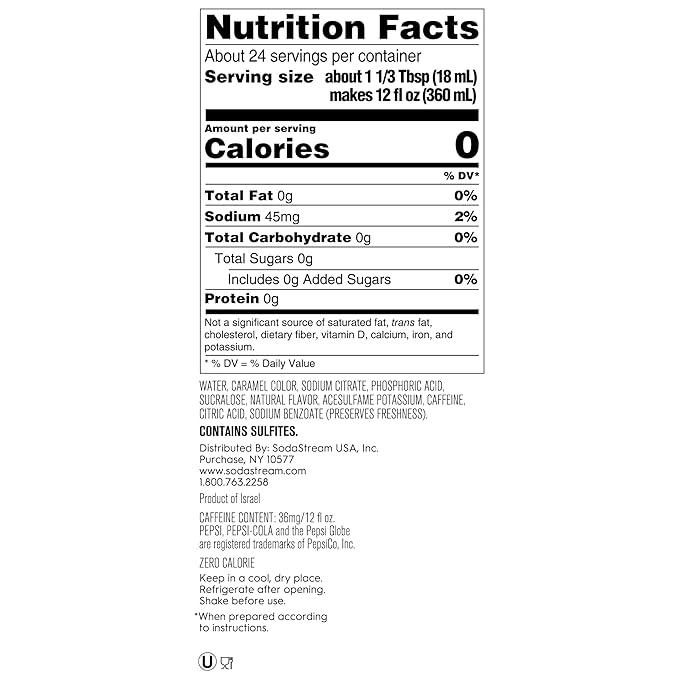 SodaStream - Diet Pepsi Beverage Mix Diet Flavor for SodaStream Turns 9.5 Gallons of Sparkling Water into Diet Pepsi Light, Crisp and Refreshing with Zero Calories 14.9 Fl Oz, Pack of 4