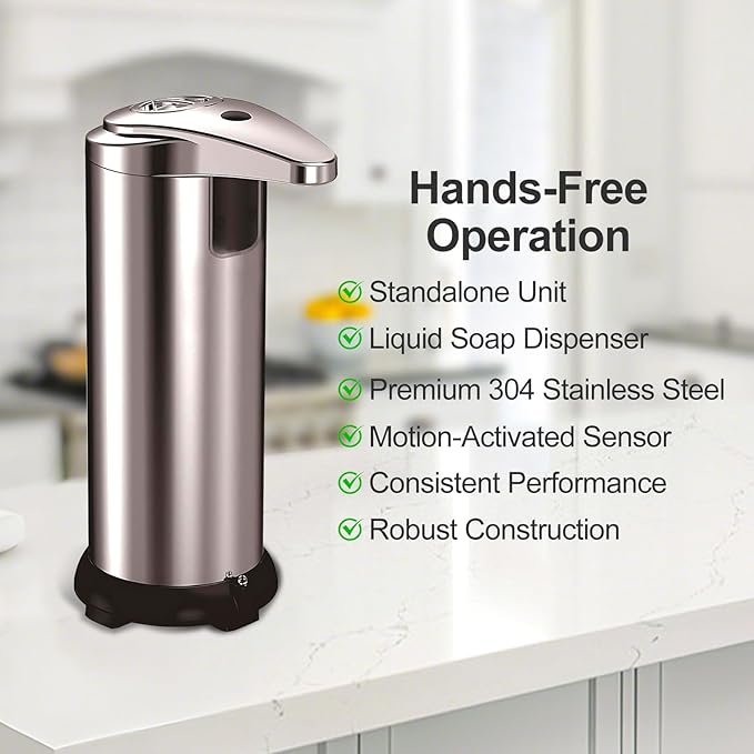 Automatic Soap Dispenser, Touchless Dish Soap Dispenser, 3 Adjustable Soap Levels, 9.47oz/280ml with Infrared Sensor, Hands-Free Liquid Dispenser for Bathroom Kitchen Office