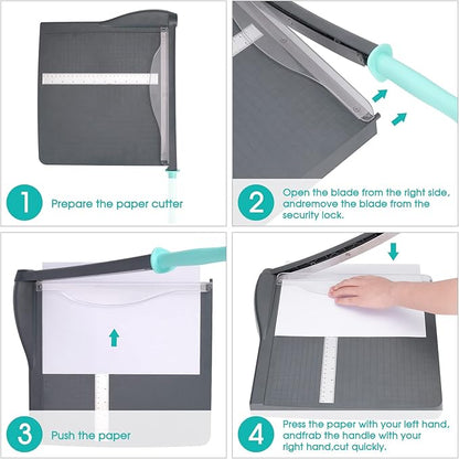 Paper Cutter, Paper Trimmer with Safety Guard, 12" Cut Length Paper Slicer with 16 Sheet Capacity Paper Cutting Board,Guillotine Paper Cutters and Trimmers for Cardstock Cardboard Vinyl (Gray)