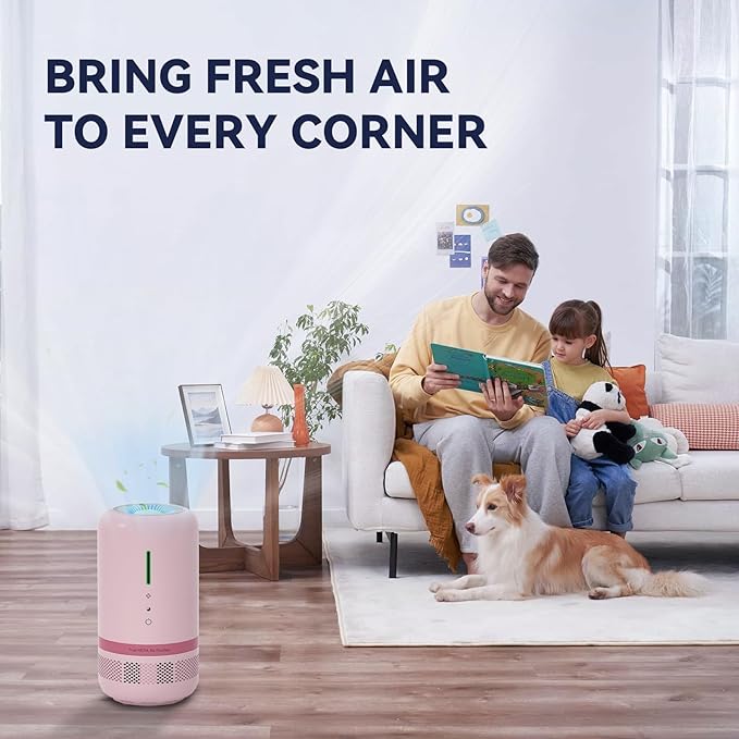 Air Purifiers for Home,HEPA Air Purifier for Room up to 960ft²,Air Purifiers for Odor,Dust,Quiet Air Cleaner for Office,Living Room,Bedroom,Type-C Charging,Included Adapter,Pink 2 Pack