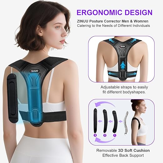 Posture Corrector for Women and Men, Upgraded Comfortable Upper Back Brace with Shoulder Pads & 3D Pad, Adjustable Back Straightener Support for Back, Shoulder and Neck (Black-M)