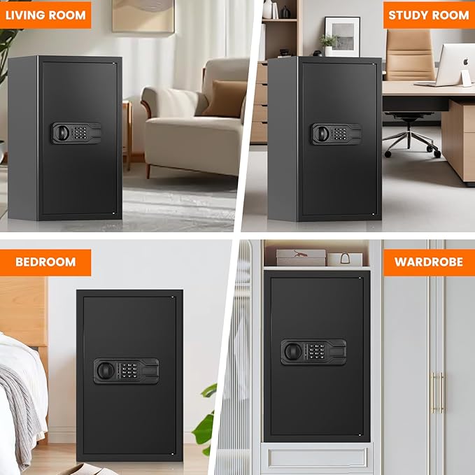 5.2 Cuft Large Fireproof Safe for Home Use, Digital Safe Box with Programmable Keypad, Spare Keys and Alarm System, Anti-Theft Security Safes for Home and Office