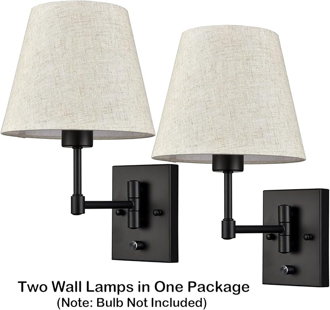 SAMTEEN Swing Arm Wall Sconces Set of Two Modern Black Sconce Light Plug in Wall Sconce with Shade, Black Swing Arm Wall Lamp with Plug in Cord for Bedroom Foyer Living Room