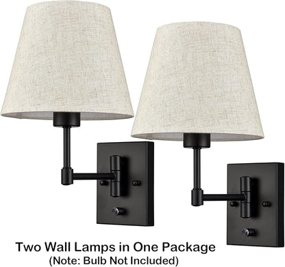 SAMTEEN Swing Arm Wall Sconces Set of Two Modern Black Sconce Light Plug in Wall Sconce with Shade, Black Swing Arm Wall Lamp with Plug in Cord for Bedroom Foyer Living Room