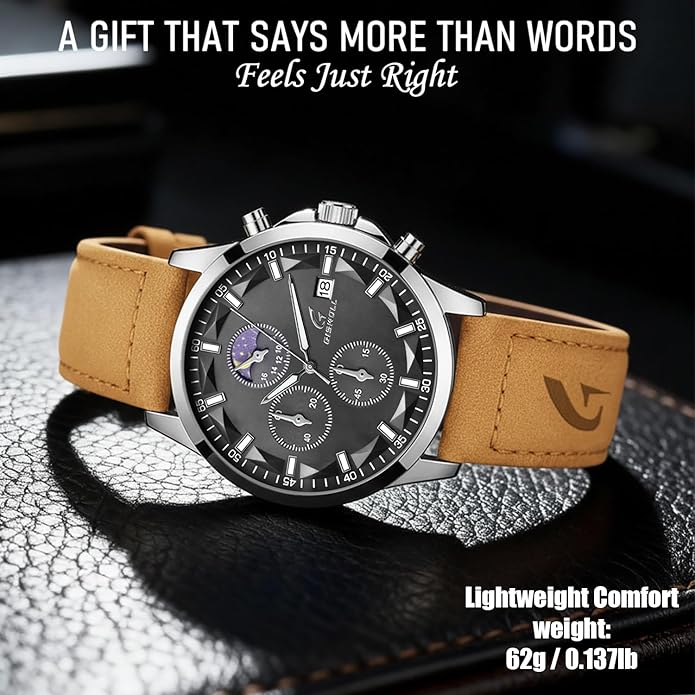 Distinctive Mens Analog Chronograph Watches with Auto Date & Multi Subdials, Fashion Casual Sport Quartz Wrist Watches with Luminous, 3ATM Waterproof, Valentines Day Gifts for Him, Boyfriend, Husband, Dad