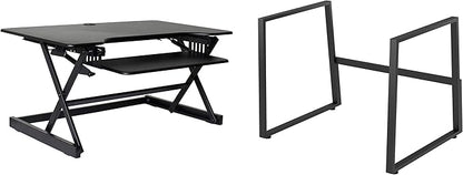Rocelco 40" Large Height Adjustable Standing Desk BUNDLE - Quick Sit Stand Up with Floor Stand - Tall Gas Spring Assist Computer Workstation - Retractable Keyboard Tray - Black (R DADRB-40-FS2)