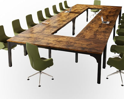 19FT Rectangle Conference Table Brown 22 Person Super Sturdy, Large, Meeting Seminar Table, Long, Business Tables, 6 Pcs