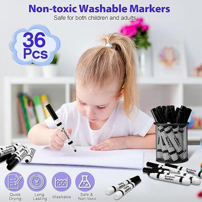 Janlaugh 36 Pcs Black Washable Markers Bulk Coloring Broad Line Markers for Kids Black Conical Tip Drawing Pen for School Supplies, Travel Art Baby Shower Gender Reveal Party Supplies, Ages 6+