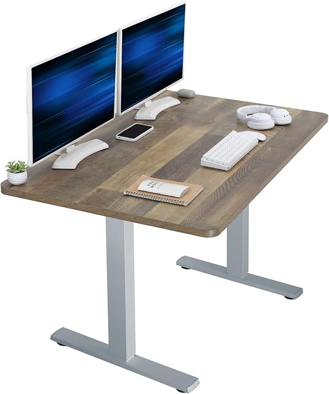 VIVO Electric 48 x 30 in Standing Desk, Memory Height Adjustment, 1B Series, One-Piece Reclaimed Wood Top, Gray Frame, DESK-KIT-1G5P