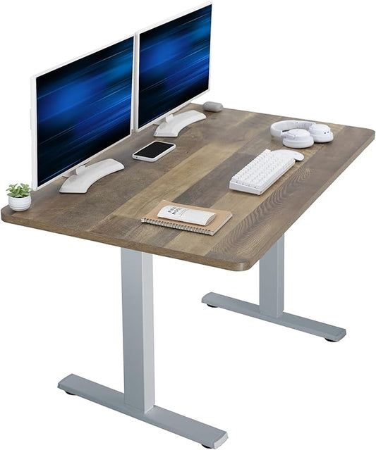 VIVO Electric 48 x 30 in Standing Desk, Memory Height Adjustment, 1B Series, One-Piece Reclaimed Wood Top, Gray Frame, DESK-KIT-1G5P