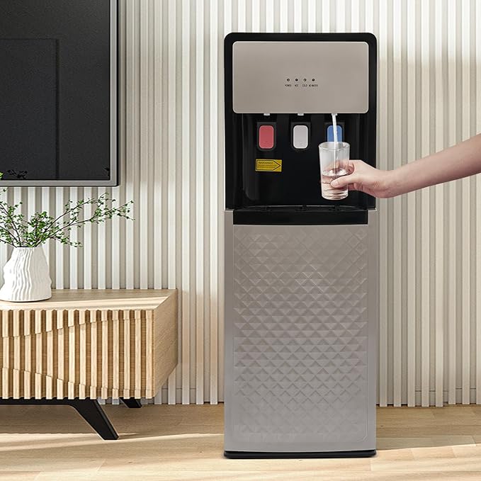 TFCFL Bottom Loading Water Cooler Dispenser with 3 Temperature Settings of Hot, Cold, Room Water, Home Standing Water Dispenser, Hot and Cold Water Dispenser (Silver Grey)