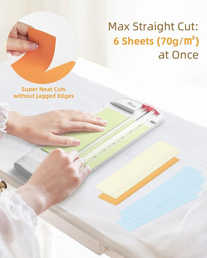 Firbon 3-in-1 Paper Cutter, 9" Compact A5 Paper Trimmer with Straight Cut, Scoring & Perforating Blades for Cardstock, Scrapbooking, Crafting, Labels & Home Office (Pink)